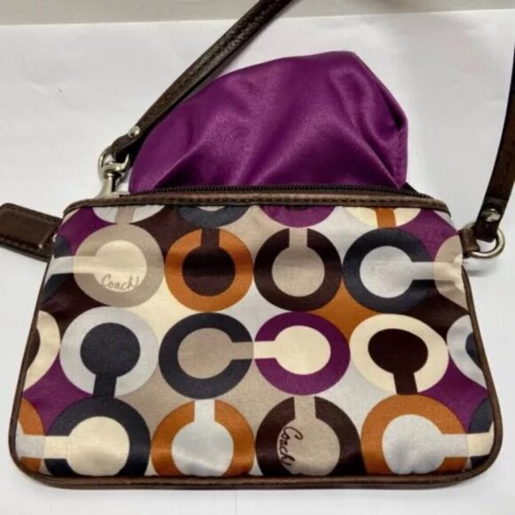 Coach Op Art Madison Wristlet Multicolor Signature Sateen Wristlet Leather Trim - Picture 8 of 9